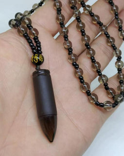 Obsidian-Bullet Pendant Necklace